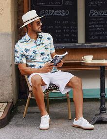 Men's Hawaiian Shirt Short Sleeve Tropical Print Button Down Summer Beach Casual Lightweight Breathable Top - 6MT77 - 查看 4