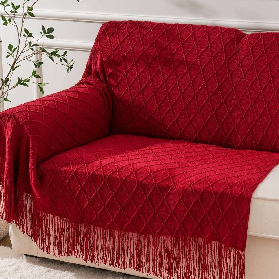 Soft Blanket For Spring & Summer, Suitable For Office Nap, Air Conditioning, Camping - Red - View 1