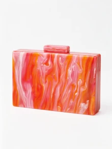Milky Way Elegant Acrylic Marble Floral Women's Clutch And Handbag With Gradient Pattern, Perfect For Banquet, Evening Parties And Stylish Crossbody Use - Coral Pink - View 6