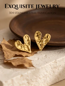 Khuyên tai nữ hình trái tim dập nổi, mạ vàng 18K, bằng thép không gỉ, kiểu dáng đơn giản, chống dị ứng, không đính đá quý, trang sức vàng. - Bông tai hình trái tim - Xem 4