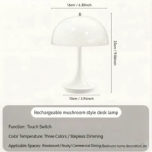 1pc Mushroom Shaped LED Desk Lamp With Charger, 3 Color Temperatures Adjustable, Suitable For Home Decor, Bedroom, Office And More - Multicolor - View 4
