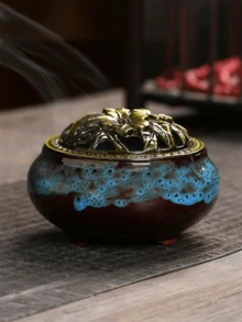 大型陶瓷香炉（配复古铜盖） - 含炭盘和蚊香架，中式香薰炉，适用于线香、线圈香和树脂香，是居家香氛和装饰品的理想之选。 - 同款 - 查看 12
