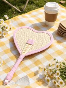 1 pieza Abanico portátil de verano tejido de colores con borlas, abanico manual de paja con efecto dopamina, abanico de paja hecho a mano con forma de corazón y flor para refrescarse en picnics, fotos, playa, bodas, fiestas y eventos de verano, decoración bohemia - Multicolor - Ver 12
