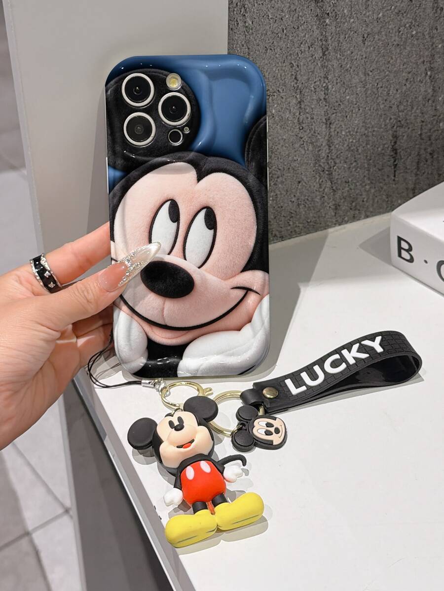 This Disney Mickey Mouse Lanyard Phone Case Is Fully Covered In TPU Material. It's Shockproof, Lightweight, And Compatible With IPhone17/16/11/13/15/15 Plus/15 Pro/15 Pro Max/12/14 Pro Max/11 Pro Max/12 Pro/12 Pro Max/13. This Phone Case Makes A Popular Birthday Gift Or Business Gift; It's Durable, Stain- And Fingerprint Resistant, And Suitable For Both Men And Women. The Set Also Includes A Mickey Mouse Phone Case And A Mickey Mouse Plush Bracelet. It's A Perfect Gift For Friends And Family. This Stylish Phone Case Is Fun, Lightweight, And Durable. IPhone17 Pro Max Phone Case, Minnie Mouse Phone Case. - trắng - Xem 1