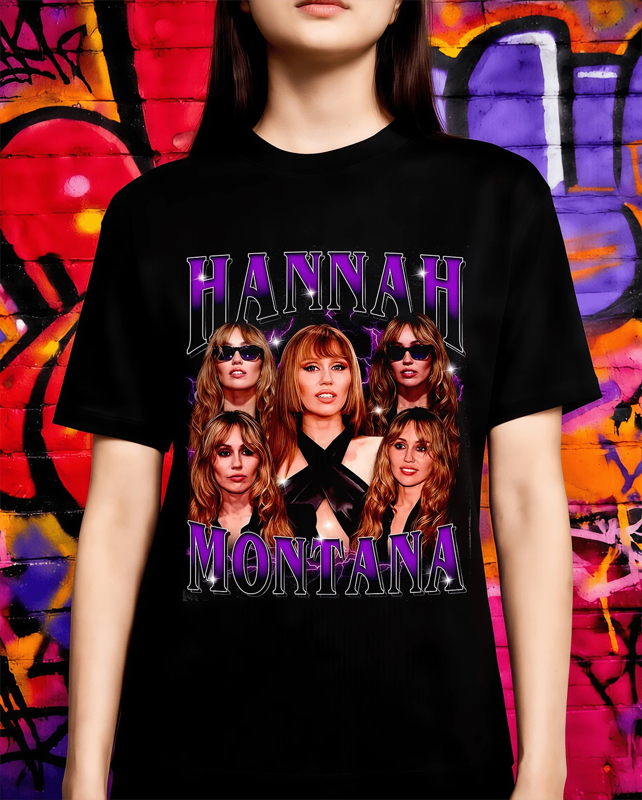 Miley Cyrus / HannahMontana 2026 World Tour Retro T-Shirt, Pop Icon Fan Merch - Black - View 1