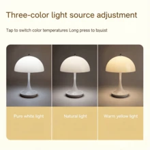 1pc Mushroom Shaped LED Desk Lamp With Charger, 3 Color Temperatures Adjustable, Suitable For Home Decor, Bedroom, Office And More - Multicolor - View 3