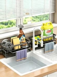1pc Multifunctional Sink Drain Rack, Sponge Holder, Kitchen Utensil Drainer, Spherical Sink Dishwasher Storage Rack, Upgraded Material. Kitchen Storage Rack, Sink Towel And Mat, Sink Storage Rack. - Multicolor - View 9