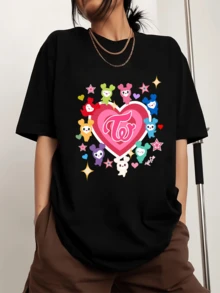 TT-Twicess Lovelyzss Member Crew Neck Printed Fashion Short Sleeve Sports T-Shirt - 黑色 - 查看 6