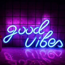 11.45*5.6inch USB Powered "Good Vibes" Neon Sign LED Wall Light, Switch Controlled, Suitable For Bedroom, Home Party, Valentine's Day Gift And More Decorations - No Battery Required - Blue color light - View 3