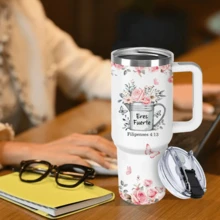 40oz Eres Fuerte Tumbler With Handle, Filipenses 4:13 Spanish Bible Verse Insulated Stainless Steel Travel Mug, Christian Religious Gifts For Women Latina - 彩色 - 查看 7