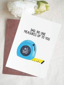 1pc "No One Measures Up To You" Funny Father's Day Card, Creative Tape Measure Illustration Greeting Card For Dad, Grandpa, Husband, Humorous DIY Tool Theme Birthday Card For Him, Includes Random Color Envelope - A6 - View 4