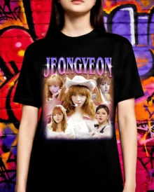 TWICE Jeongyeon Retro Bootleg T-Shirt, 2026 Tour K-Pop Merch, Gift For ONCE Fans - Black - View 6