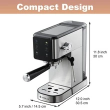 Tesslux 20Bar Espresso Machine With Dual Boiler, LCD Touch Control & Milk Frother| Compact Home Coffee Maker For Café Style Cappuccino & Latte, 304 Stainless Steel - Xem 8