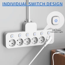 EU Typ C/E/F Stecker 220-240V Weiß Schwarz Desktop Ladestation 6-in-1 kurz/lang Schreibtisch/Wand Steckdosenleiste mit 6 AC Steckdosen 6 Schaltern individuelle Schaltersteuerung geeignet für Reisen Zuhause Büro Memorial Day Sommerbeginn Weiß/Schwarz - EU E-Typ Stecker (220-240V) - Übersicht 3