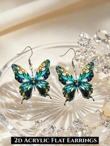 2D Flat Unique Green Butterfly Pendant Earrings, Acrylic Printed Flat Design, Suitable For Daily Wear And Parties, Exquisite Gift - Green Butterfly - View 3