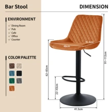 ZOONFA Modern Heavy Duty Orange Velvet Bar Stool Height Adjustable 360° Swivel With Backrest And Footrest For Kitchen Island Counter - Orange - View 6