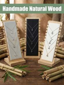 Elegant Aesthetic Natural Bamboo Leather Upholstered Multi Necklace Display Rack With 12 Professional Serrated Slots To Prevent Tangling And Knotting Sleek L-Shaped Necklace Bracelet Chain Storage Rack For Professional Jewelry Collectors And Boutique Owners Premium PU Leather Storage Rack Ideal For Vanity Table Tops Craft Shows And Photography Home Organization Home Storage Storage Rack - 1PC - View 2