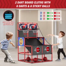 HYES 2 In 1 Dual Shot Basketball Arcade Game With 2 Dart Boards/Electronic Scoreboard/LED Light, Kids Basketball Hoop For Home Indoor Outdoor, Sport Toys For Boys Girls - with Scoring- Dual Shot - 查看 7