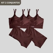 Kit Of 2 Bee Zero Transparency Premium Comfortable Fitness Sets: High-Waisted Shorts, Cropped Top With Padding, Perfect For Workouts And Gyms - Brown and Brown - View 1
