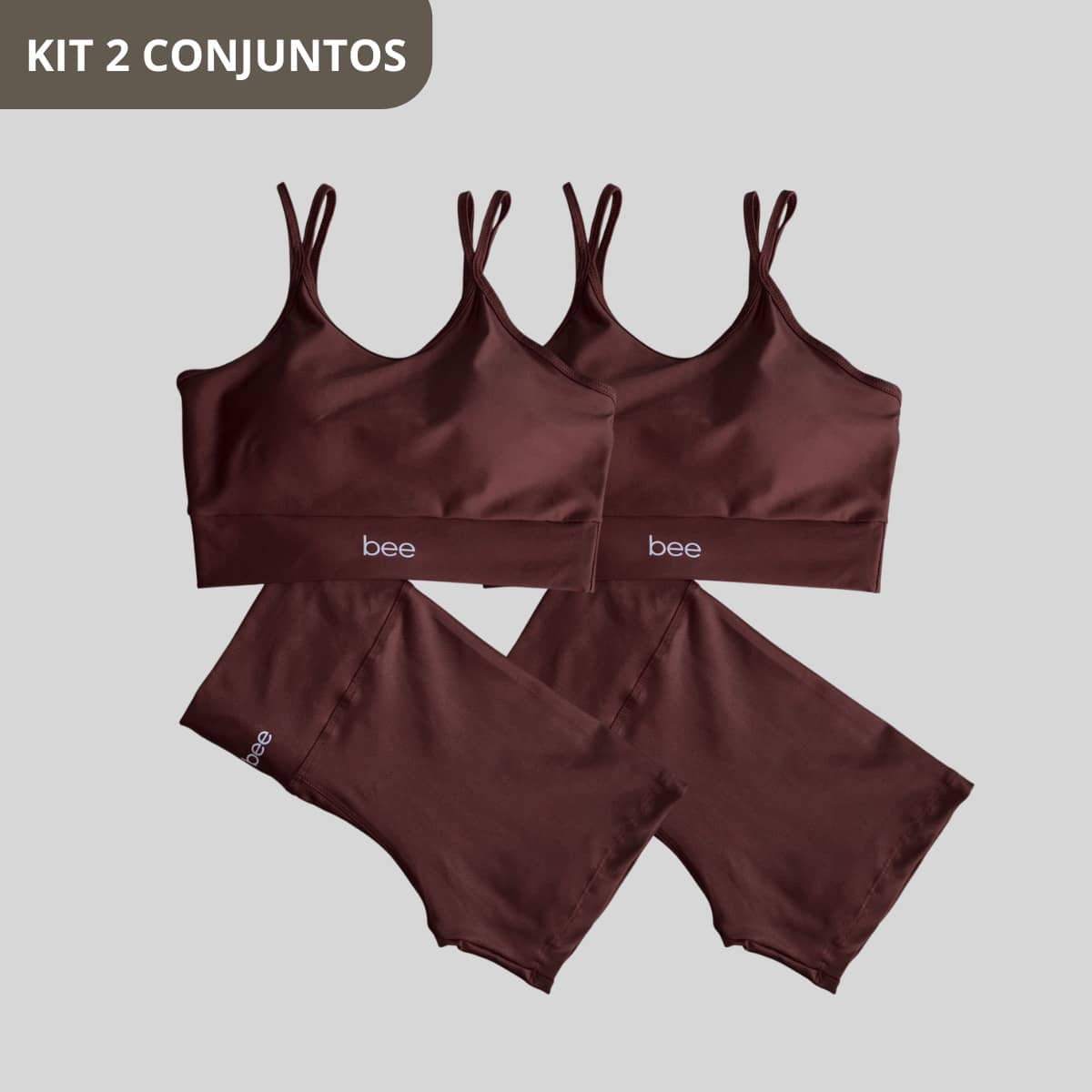 Kit Of 2 Bee Zero Transparency Premium Comfortable Fitness Sets: High-Waisted Shorts, Cropped Top With Padding, Perfect For Workouts And Gyms - Brown and Brown - View 1