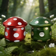 Cute Mushroom Spice Grinder, 4-Piece Herb Grinder With Magnetic Lid & Sharp Teeth, Aesthetic Grinder With Pollen Scraper & Sieve Filter, Unique Toadstool Design For Spices & Herbs, Red Or Emerald Spotted - 查看 1