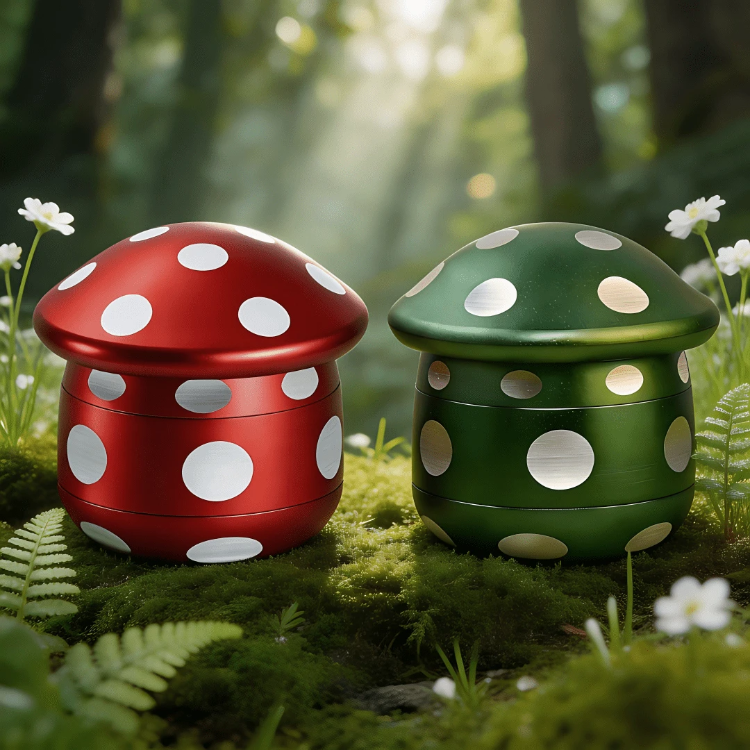 Cute Mushroom Spice Grinder, 4-Piece Herb Grinder With Magnetic Lid & Sharp Teeth, Aesthetic Grinder With Pollen Scraper & Sieve Filter, Unique Toadstool Design For Spices & Herbs, Red Or Emerald Spotted - 查看 1