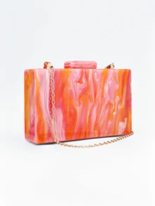 Milky Way Elegant Acrylic Marble Floral Women's Clutch And Handbag With Gradient Pattern, Perfect For Banquet, Evening Parties And Stylish Crossbody Use - Coral Pink - View 1