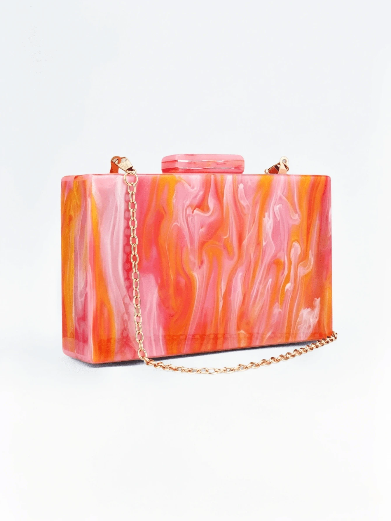 Milky Way Elegant Acrylic Marble Floral Women's Clutch And Handbag With Gradient Pattern, Perfect For Banquet, Evening Parties And Stylish Crossbody Use - Coral Pink - View 1