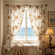 2pcs/Set New Watercolor Floral Curtain, White Background With Rose Gold Flower Pattern, Comes With Rod Pocket Design To Protect Privacy And Easy Installation, Ideal For Home Windows - Rose Gold - View 9