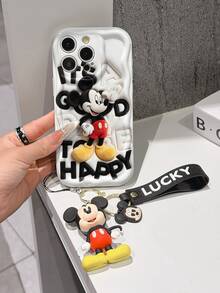 This Disney Mickey Mouse Lanyard Phone Case Is Fully Covered In TPU Material. It's Shockproof, Lightweight, And Compatible With IPhone17/16/11/13/15/15 Plus/15 Pro/15 Pro Max/12/14 Pro Max/11 Pro Max/12 Pro/12 Pro Max/13. This Phone Case Makes A Popular Birthday Gift Or Business Gift; It's Durable, Stain- And Fingerprint Resistant, And Suitable For Both Men And Women. The Set Also Includes A Mickey Mouse Phone Case And A Mickey Mouse Plush Bracelet. It's A Perfect Gift For Friends And Family. This Stylish Phone Case Is Fun, Lightweight, And Durable. IPhone17 Pro Max Phone Case, Minnie Mouse Phone Case. - White - View 1