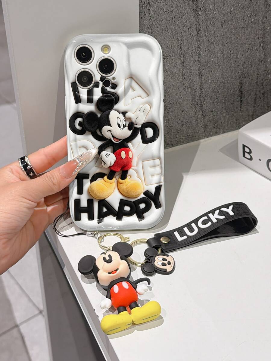 This Disney Mickey Mouse Lanyard Phone Case Is Fully Covered In TPU Material. It's Shockproof, Lightweight, And Compatible With IPhone17/16/11/13/15/15 Plus/15 Pro/15 Pro Max/12/14 Pro Max/11 Pro Max/12 Pro/12 Pro Max/13. This Phone Case Makes A Popular Birthday Gift Or Business Gift; It's Durable, Stain- And Fingerprint Resistant, And Suitable For Both Men And Women. The Set Also Includes A Mickey Mouse Phone Case And A Mickey Mouse Plush Bracelet. It's A Perfect Gift For Friends And Family. This Stylish Phone Case Is Fun, Lightweight, And Durable. IPhone17 Pro Max Phone Case, Minnie Mouse Phone Case. - White - View 1