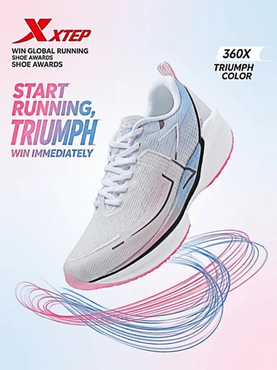  XTEP 360X Carbon Plate Running Shoes For Men, Professional Racing Sports Shoes With Shock Absorption, Suitable For Physical Fitness Tests, New White/Fluorescent Pink/Moonlight Blue