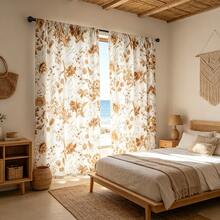 2pcs/Set New Watercolor Floral Curtain, White Background With Rose Gold Flower Pattern, Comes With Rod Pocket Design To Protect Privacy And Easy Installation, Ideal For Home Windows - Rose Gold - View 10