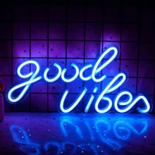 11.45*5.6inch USB Powered "Good Vibes" Neon Sign LED Wall Light, Switch Controlled, Suitable For Bedroom, Home Party, Valentine's Day Gift And More Decorations - No Battery Required - Blue color light - View 5