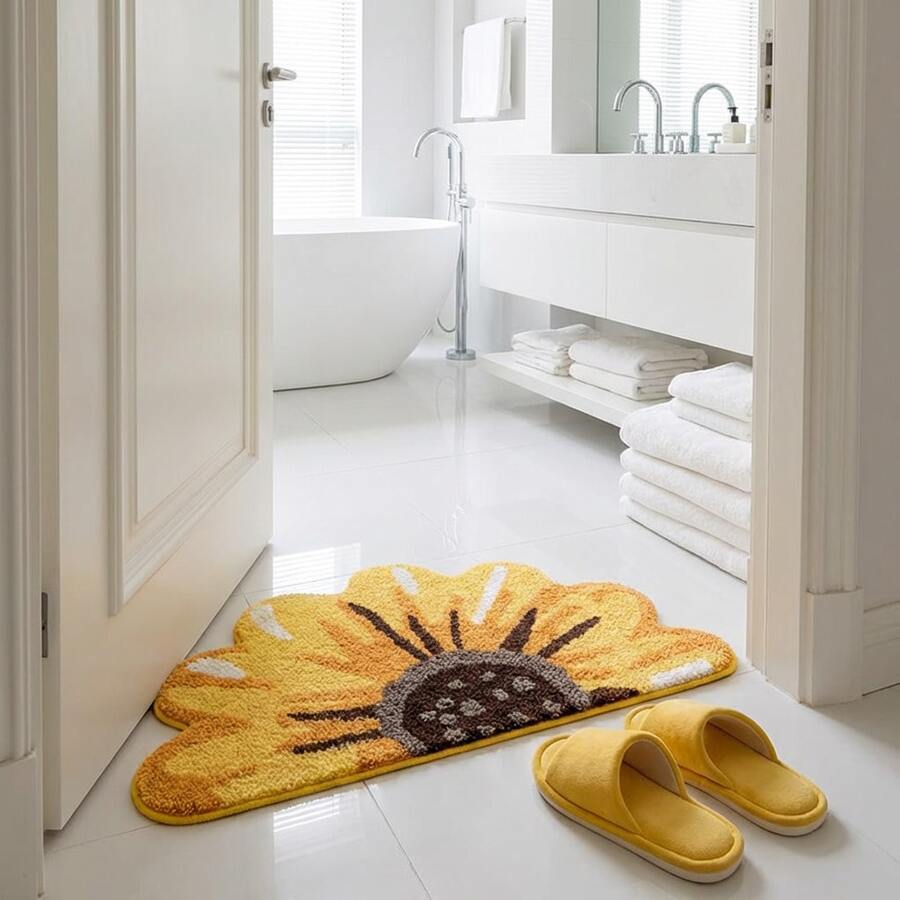 Thảm chùi chân Sunfower Tloral 100% Polyester, mềm mại, bền, không gây khó chịu khi vận chuyển, thảm tròn dùng cho phòng ngủ, phòng tắm, phòng khách, lối vào, trang trí nhà cửa ấm cúng.