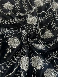 Women's Luxury Black Long Robe Dress, High Elasticity Arabic Style Outfit With Exquisite Embroidery, Perfect For Evening Occasions - Silver - View 7