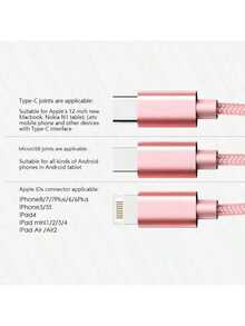 Tangle-Free Nylon Fiber Multi-Function USB Fast Charge Cable, Colorful Type-C/Micro Charging Cord, 3-In-1 Fast Charging Data Cable, Compatible With IPhone, Type-C & Android Devices, Nylon Braided USB Charging Cable, Universal Fast Charge USB To Lightning/Type-C/Micro USB Connector, For & Other Phones Mother's Day Spring - Multicolor - View 9