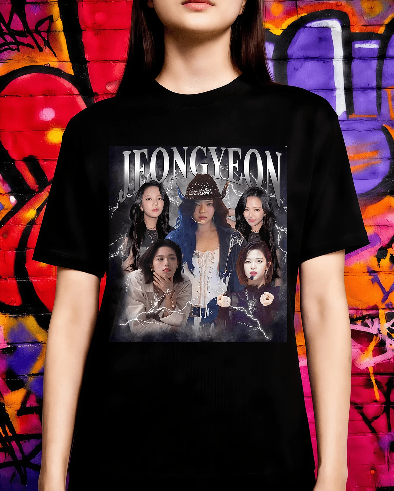 TWICE Jeongyeon Western Bootleg T-Shirt, 2026 World Tour K-Pop Merch, Gift For ONCE Fans - Black - View 1
