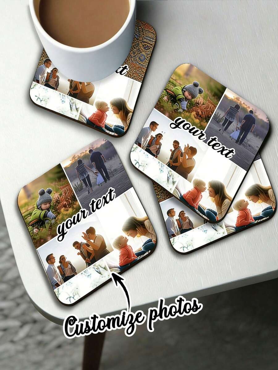 Posavasos de colaje de fotos personalizados de alto brillo, posavasos cuadrados para bebidas, posavasos redondos para café, regalos personalizados para ocasiones especiales - Multicolor - Ver 1