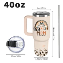 40oz Insulated Tumbler With Handle, Best Mom Ever Leopard Rainbow Print Stainless Steel Travel Mug, Reusable Coffee Cup With Straw & Lid For Mom, Mother's Day Gift For Mom, Ideal For Home, Office, Outdoor - Multicolor - View 3