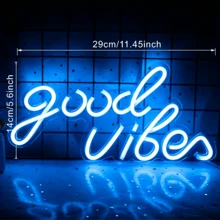 11.45*5.6inch USB Powered "Good Vibes" Neon Sign LED Wall Light, Switch Controlled, Suitable For Bedroom, Home Party, Valentine's Day Gift And More Decorations - No Battery Required - Blue color light - View 8