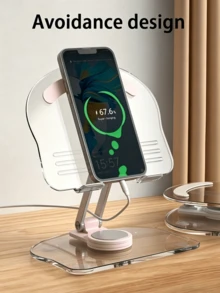 1pc Transparent 360° Rotatable Foldable Phone Stand, Adjustable Non-Slip Stable Base, Suitable For Smartphones & Tablets, Great For Desktop Live Streaming, Video Watching, Home Office, Bedroom Use - Transparent Bracket - View 3