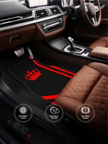 4 pièces Tapis de sol de voiture avec motif couronne, tapis de style moquette en velours cristal à couverture universelle, accessoires d'intérieur de voiture antidérapants convenant aux berlines, camions et SUV - A - Voir 3