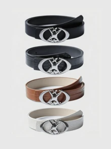 1pc Men's Fashion Personalized Double Moon & Star Buckle Belt, New Versatile Casual Waist Belt Design, Smooth Buckle Suitable For Jeans, Black Crocodile Texture Belt, Korean Retro Decor Suitable For Daily, Outing, Strolling, Party, Gathering - Multicolor - View 9