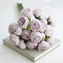 Bó hoa mẫu đơn và hoa hồng màu hồng 27 bông sống động như thật - Hoa giả trang trí nhà cửa, quà tặng Valentine, 1/2 bó hoa. - Màu tím - Xem 4