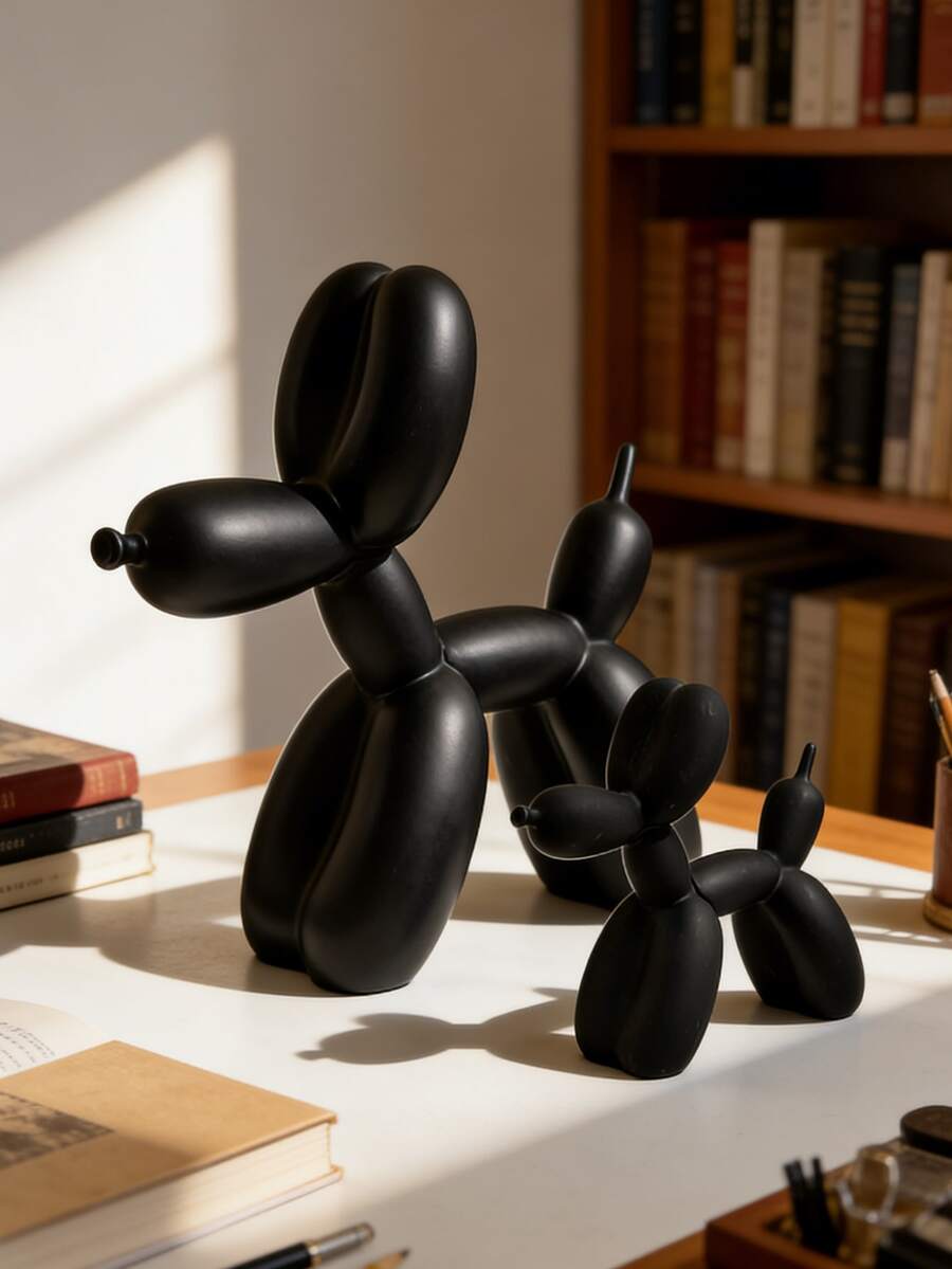 1pc Adorable Dog Decor, High-End Resin Sculpture - Home Decoration, Suitable For Living Room, Office, Wine Cabinet And Bookshelf | Aesthetic Room Decor, Gift, Retro Home Decor, Desktop Decor, Wedding Decor, Tabletop Center Decor - New - Black - View 1