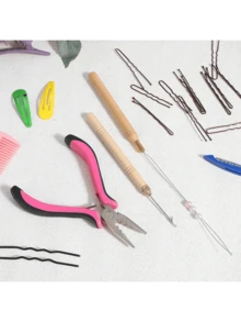 3pcs/Set Wig Extension Tools: Pliers, Micro Hook Needle, Pulling Ring, Suitable For Wig Installation: Pliers, Micro Needle Ring Puller, Pulling Ring Wig Extension Rings And Clips, Pink - Multicolor - View 10