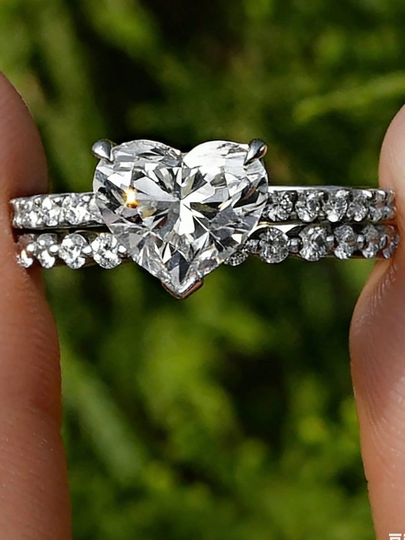 Luxury Hollow Double-Layer Oval Cubic Zirconia Couple Rings, Engagement/Valentine's Day Gift - White - View 1