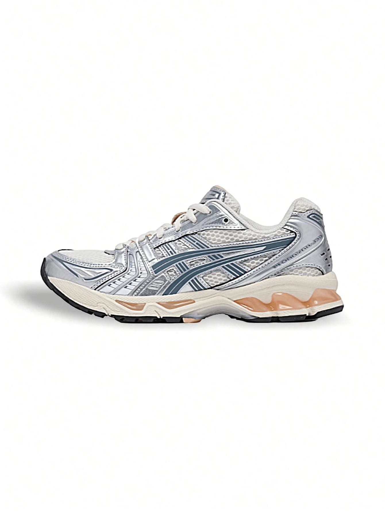 Asics KAYANO 14 男女通用运动鞋 透气吸汗 弹性好 百搭 纯色 易洗 运动户外跑步步行 银/米色/绿色 1203A537-109 - 銀色/米白色/深綠色 - 查看 1