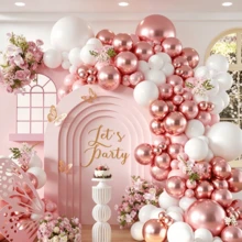 Juego de 40/97 globos de látex de 10 pulgadas de color rosa romántico, oro rosa y blanco, adecuados para el Día de San Valentín, fiesta de cumpleaños, decoración para confesión, decoración escolar, decoración de otoño, reunión de amigos, decoración de Año Nuevo, arreglo de escena de cita romántica y varias escenas interiores y exteriores - Multicolor - Ver 9